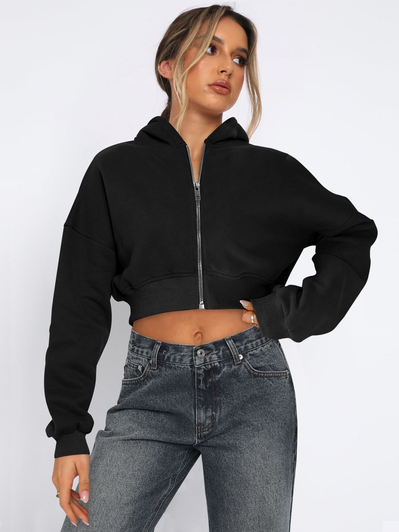 wish new street Europe and the United States wind long-sleeved top cross-border catch hair zipper cardigan hoodie casual coat women