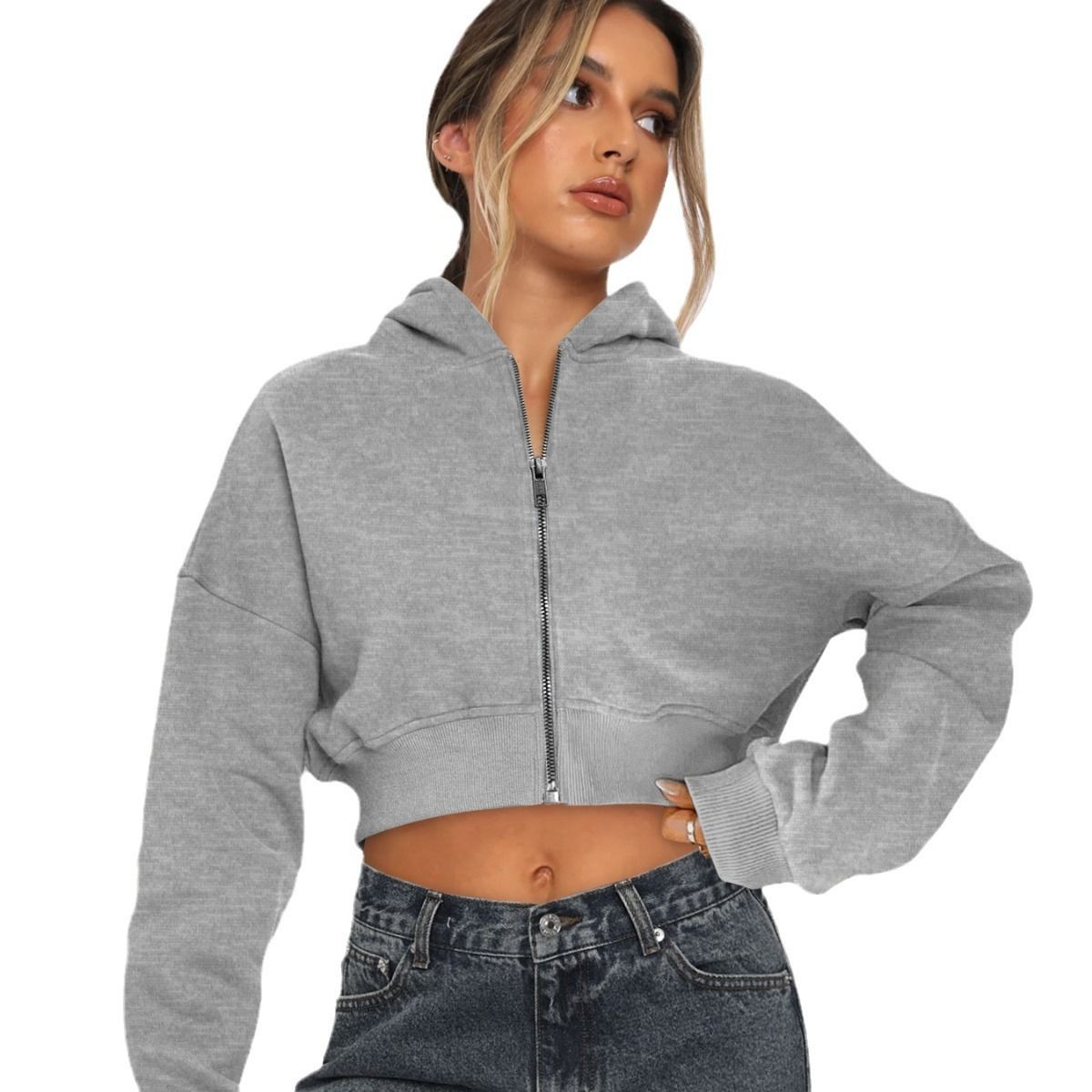 wish new street Europe and the United States wind long-sleeved top cross-border catch hair zipper cardigan hoodie casual coat women
