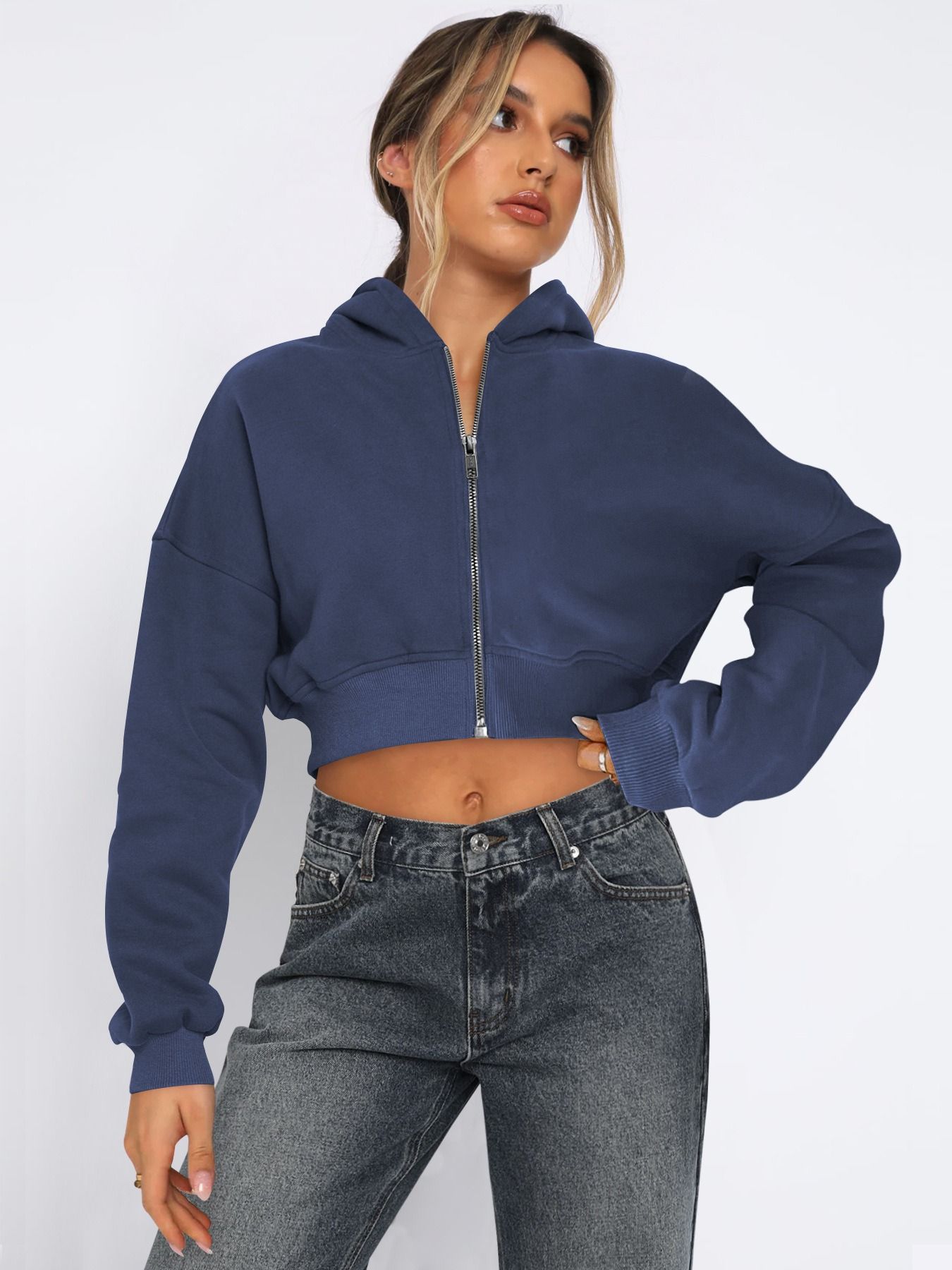 wish new street Europe and the United States wind long-sleeved top cross-border catch hair zipper cardigan hoodie casual coat women