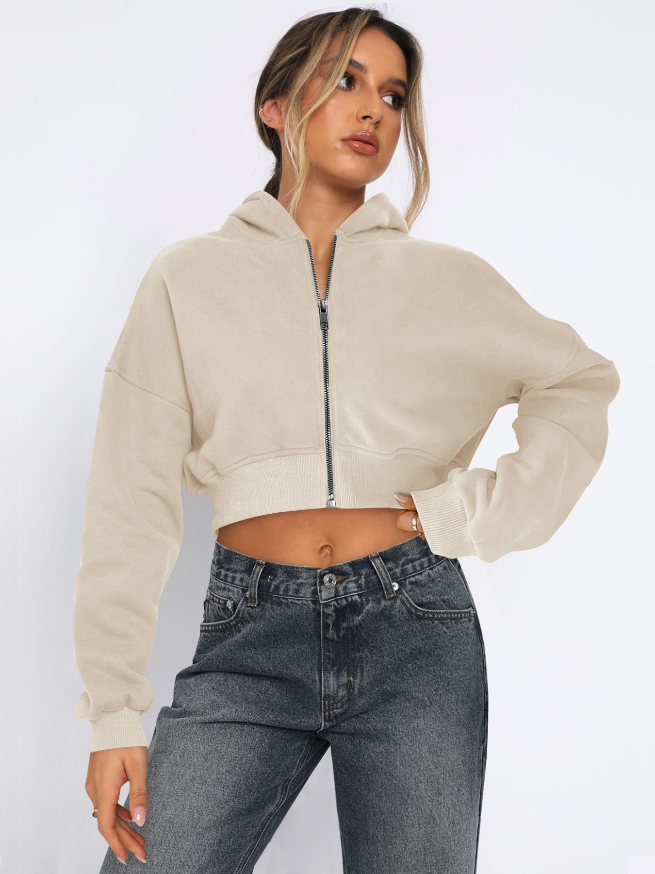 wish new street Europe and the United States wind long-sleeved top cross-border catch hair zipper cardigan hoodie casual coat women