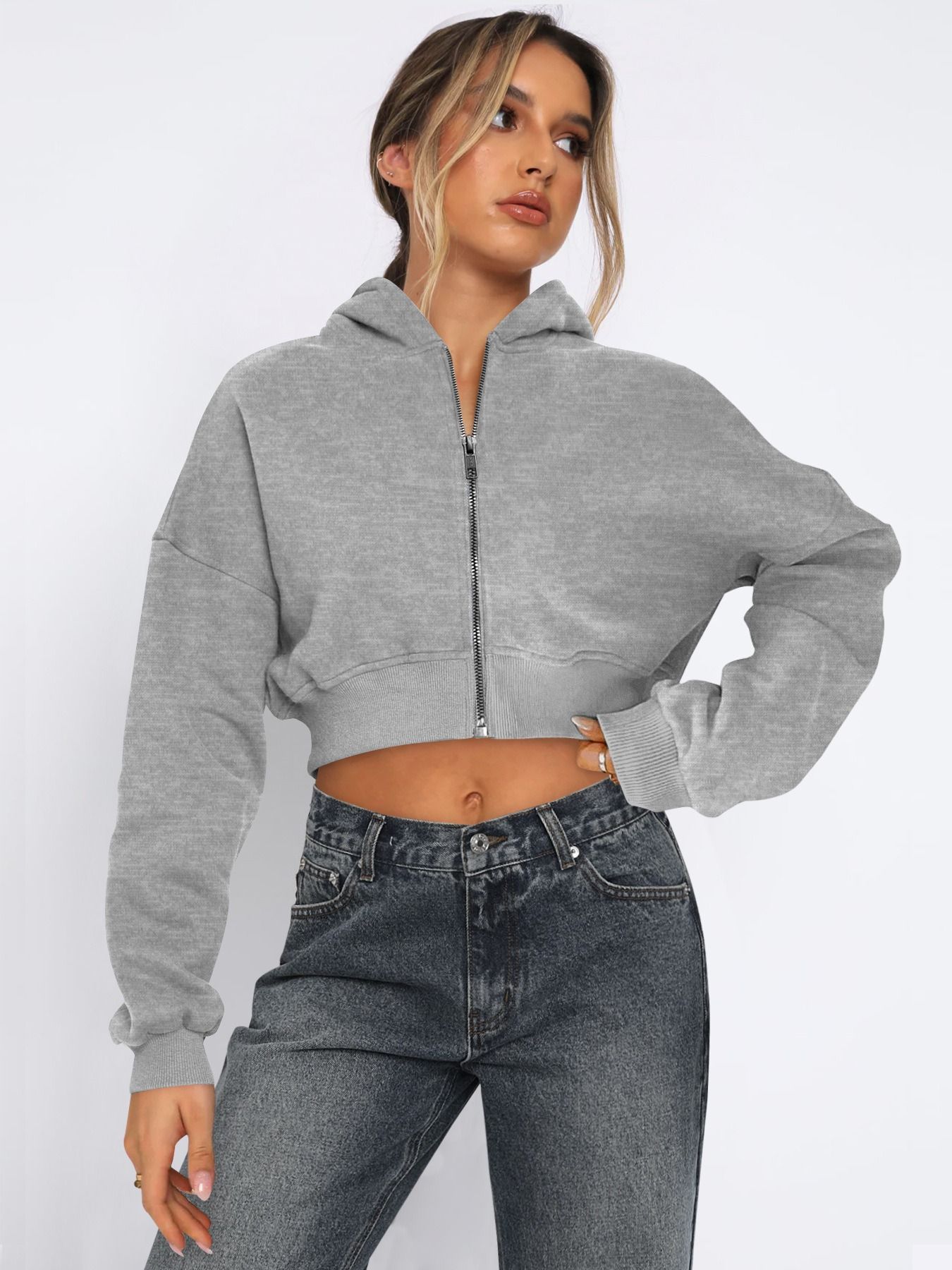 wish new street Europe and the United States wind long-sleeved top cross-border catch hair zipper cardigan hoodie casual coat women