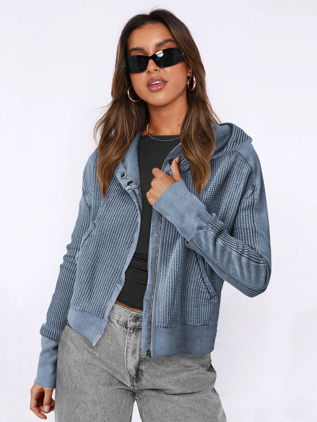 Africa 2024 new jacket splicing hoodie European and American women's hoodie lazy wind zipper hoodie short knitwear