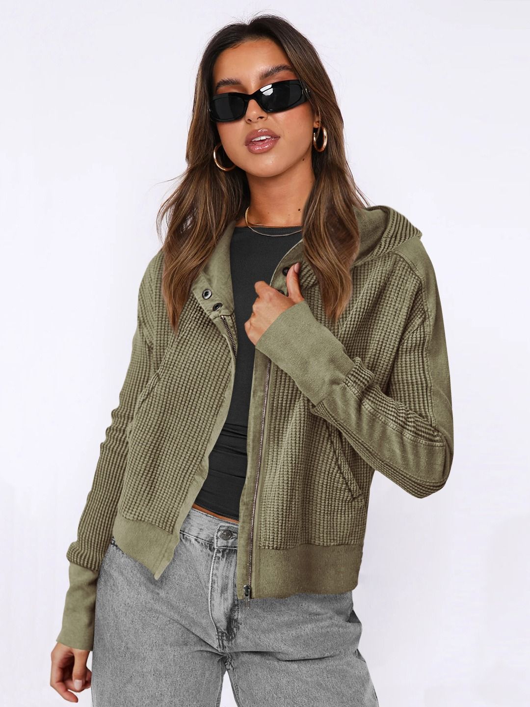 Africa 2024 new jacket splicing hoodie European and American women's hoodie lazy wind zipper hoodie short knitwear