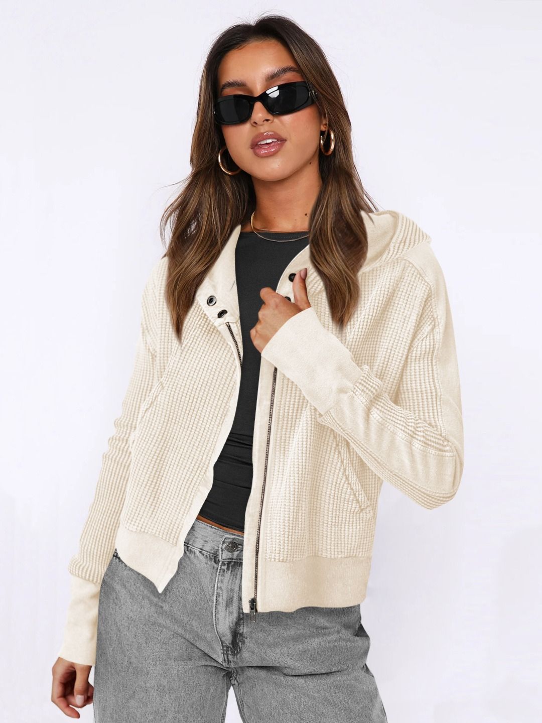 Africa 2024 new jacket splicing hoodie European and American women's hoodie lazy wind zipper hoodie short knitwear