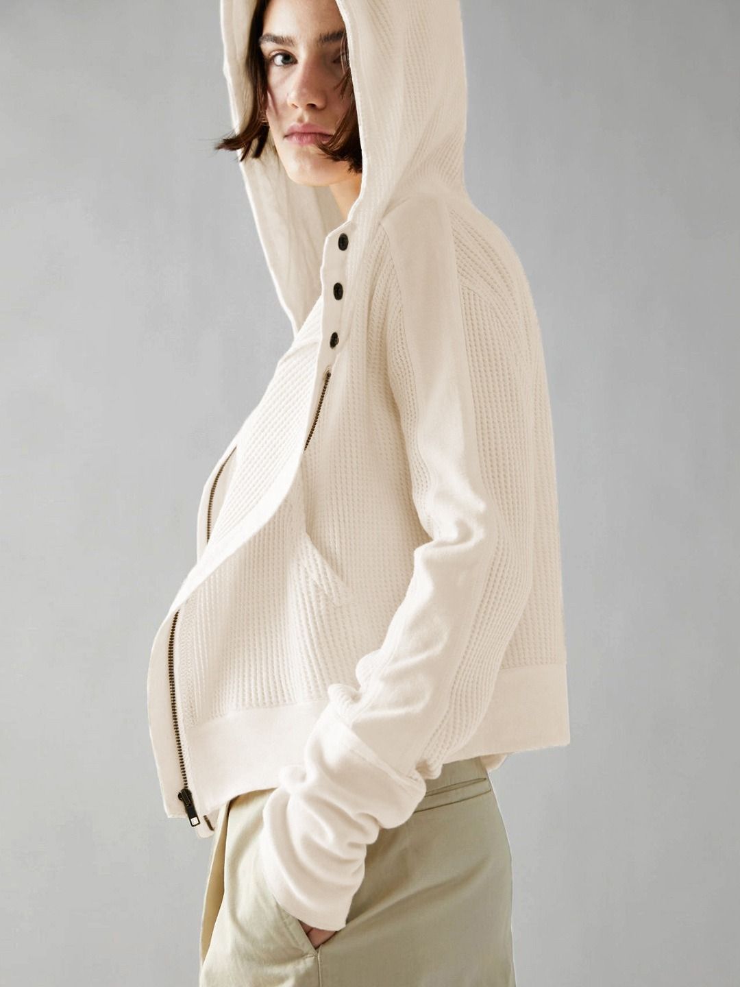 Africa 2024 new jacket splicing hoodie European and American women's hoodie lazy wind zipper hoodie short knitwear