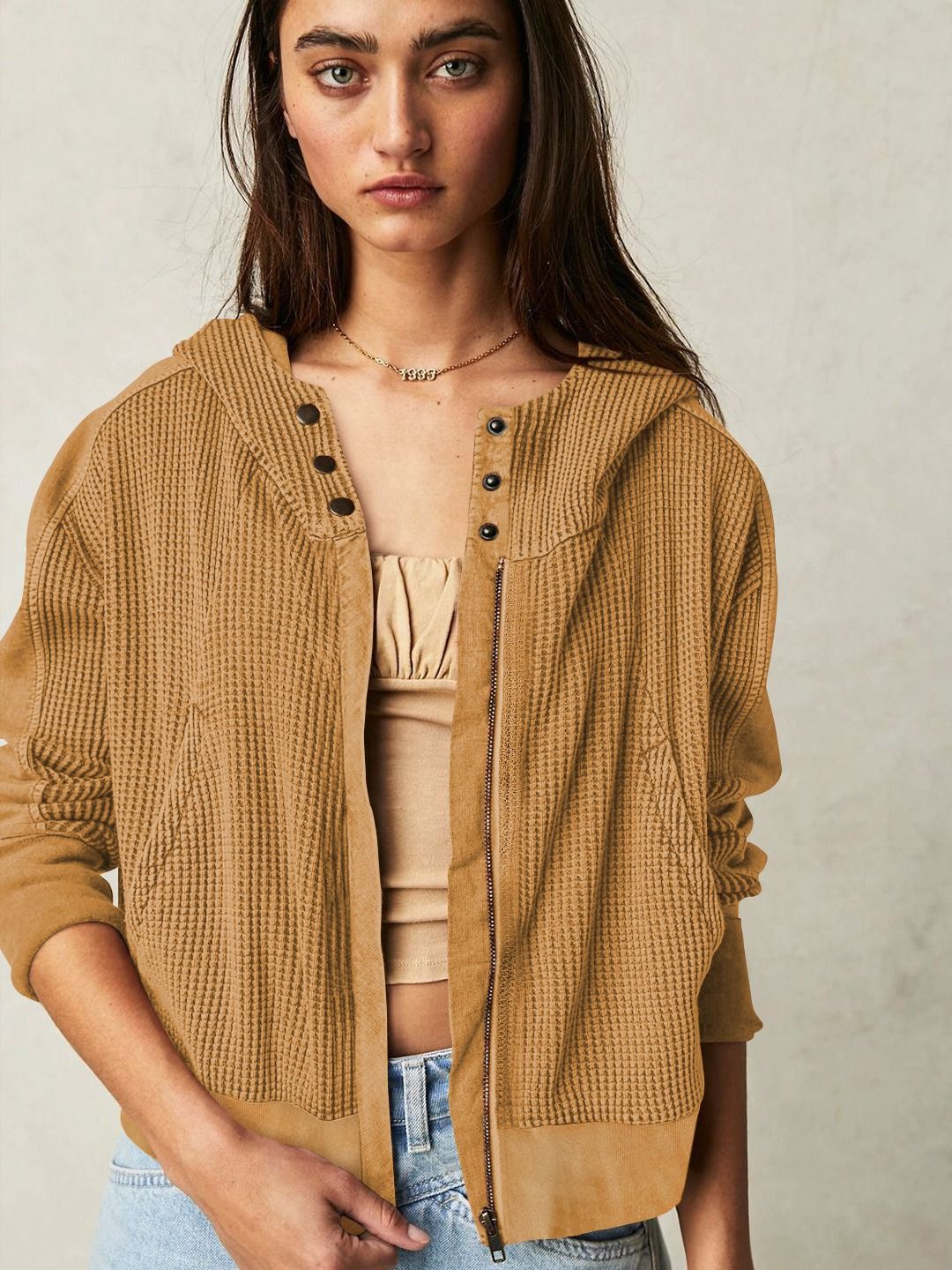 Africa 2024 new jacket splicing hoodie European and American women's hoodie lazy wind zipper hoodie short knitwear