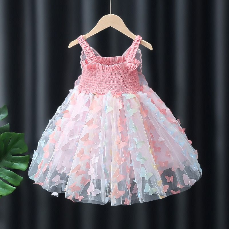 African Girls 2025 Summer Kids stereoscopic big bow girls Princess mesh vest pearl halter dress