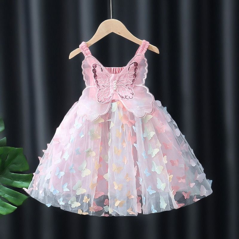 African Girls 2025 Summer Kids stereoscopic big bow girls Princess mesh vest pearl halter dress