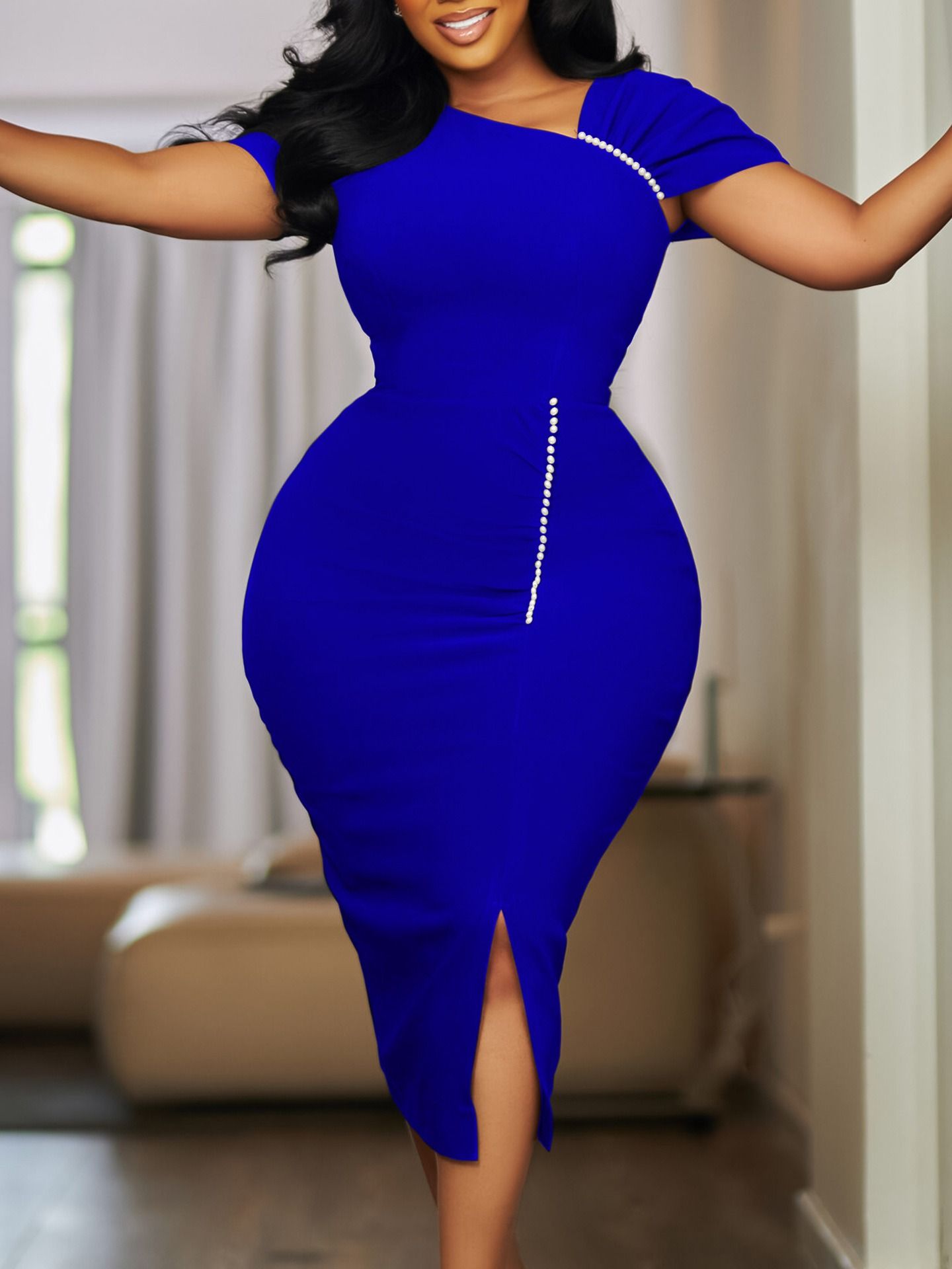New 2025 Europe and the United States Amazon foreign trade new temperament package hip nail bead high waist OL Tongle pencil skirt temperament elegant African dress