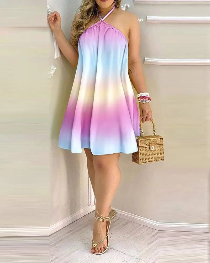 2025 Independent station wish Amazon explosive summer off-the-shoulder halter halter loose women's dress Female irregular skirt halter elegant wind women's dress