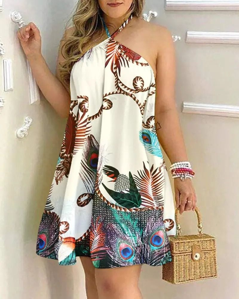2025 Independent station wish Amazon explosive summer off-the-shoulder halter halter loose women's dress Female irregular skirt halter elegant wind women's dress