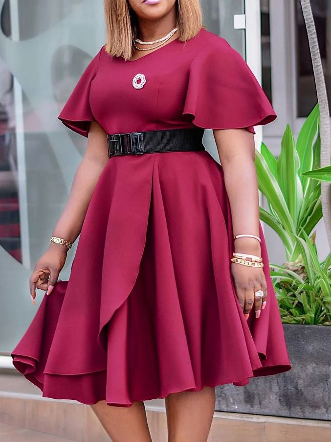 2025 summer new plus-size dress women's African style V-neck ruffled high waist slimming skirt cross-border hot sales
