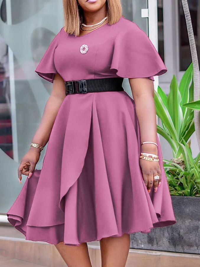 2025 summer new plus-size dress women's African style V-neck ruffled high waist slimming skirt cross-border hot sales