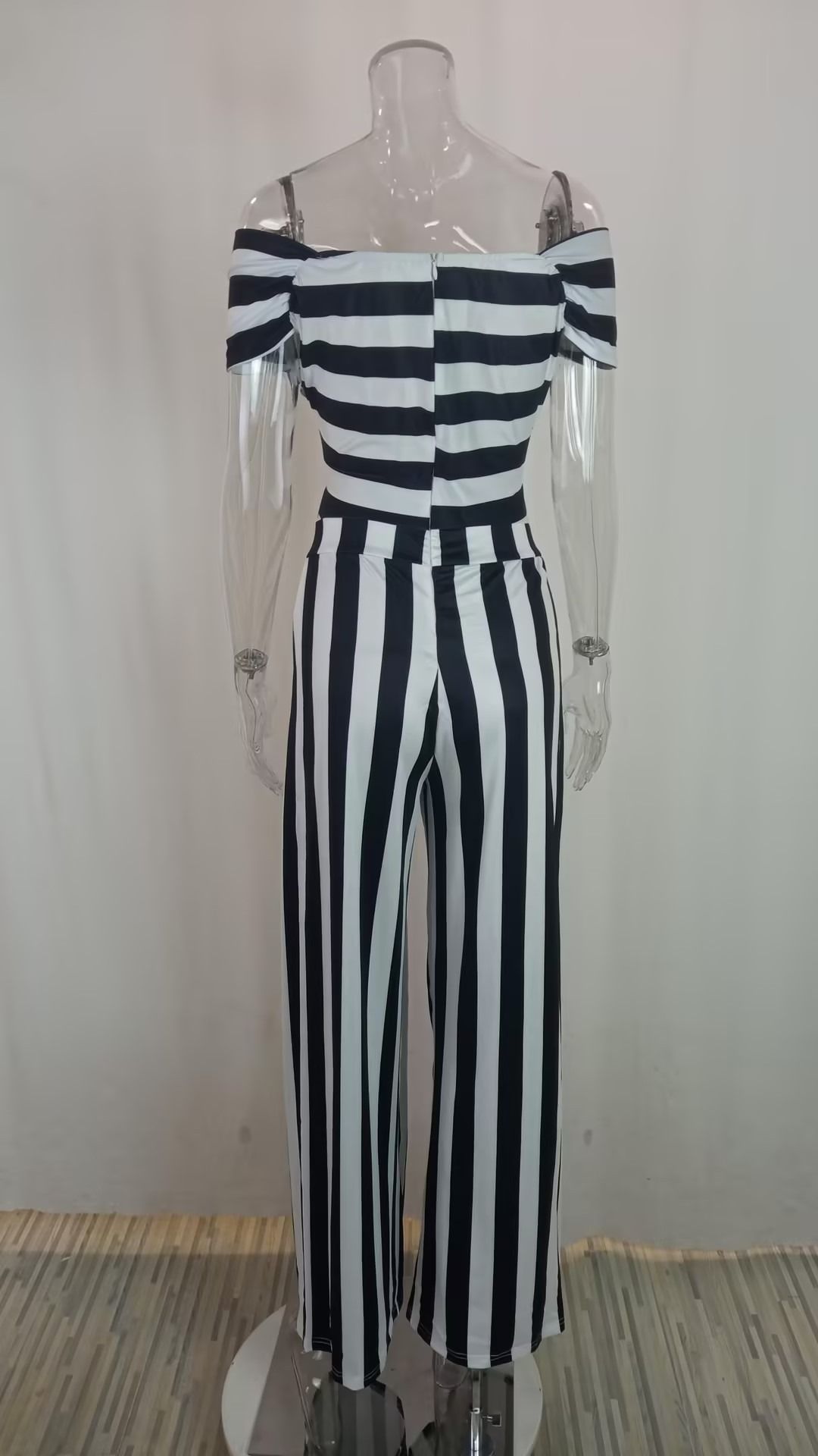 2025 Spring & Summer New Africa Europe America Women's Temperament Elegant One-line Shoulder Fashion Printed Temperament High-waisted Jumpsuit Print Elements Temperament Elegant Style