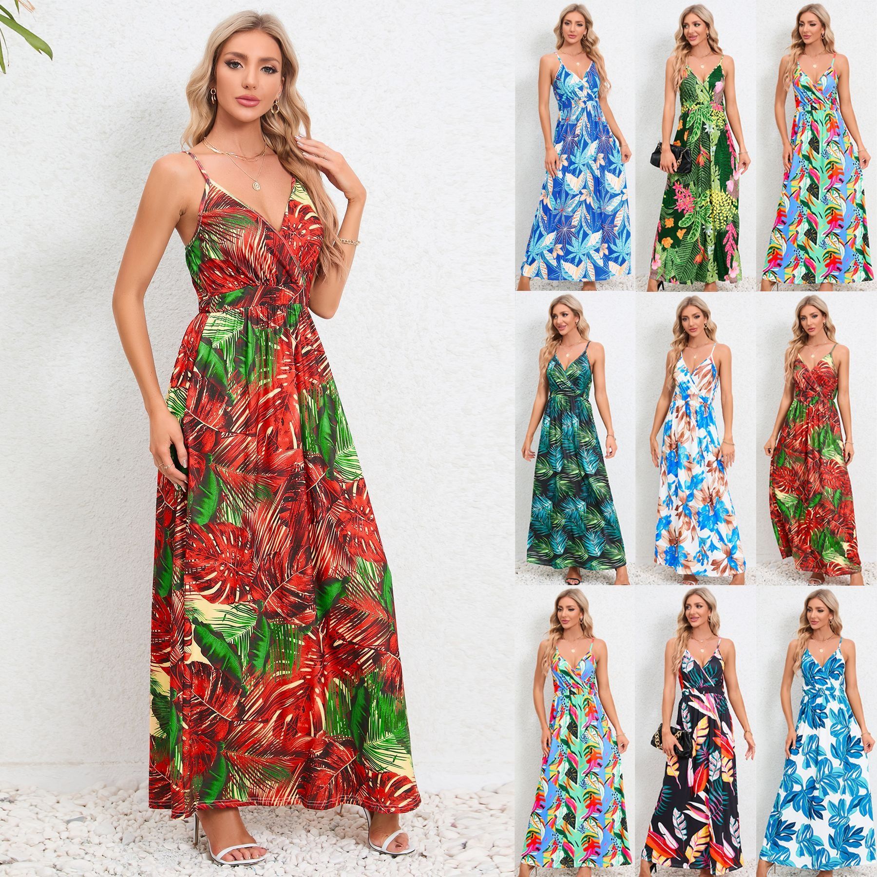 Europe and the United States foreign trade 2025 summer women's new ins fashion sexy halter halter slim dress halter high waist painted comfortable casual ladies dress