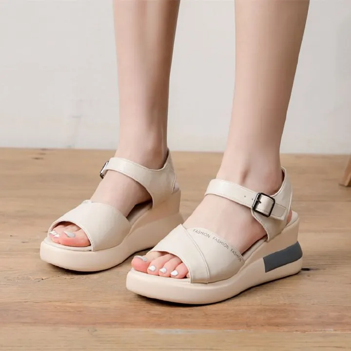 Summer new 2024 sandals, women's British-style high heels, thick-soled fish-mouth sandals, wedge heels, one-line buckle shoes, women's one-line fish-mouth sandals