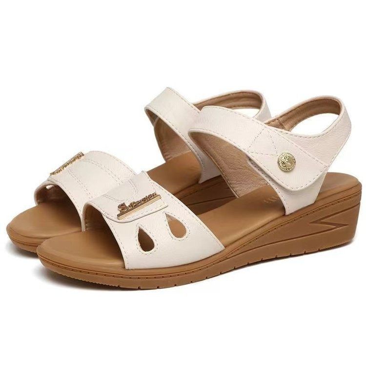 The 2025 new summer hit women's wedge heel sandals are fashionable and versatile. Wear them as outerwear. Women's anti-slip soft-soled mother's shoes with fish-mouth sequins and low-top women's sandal