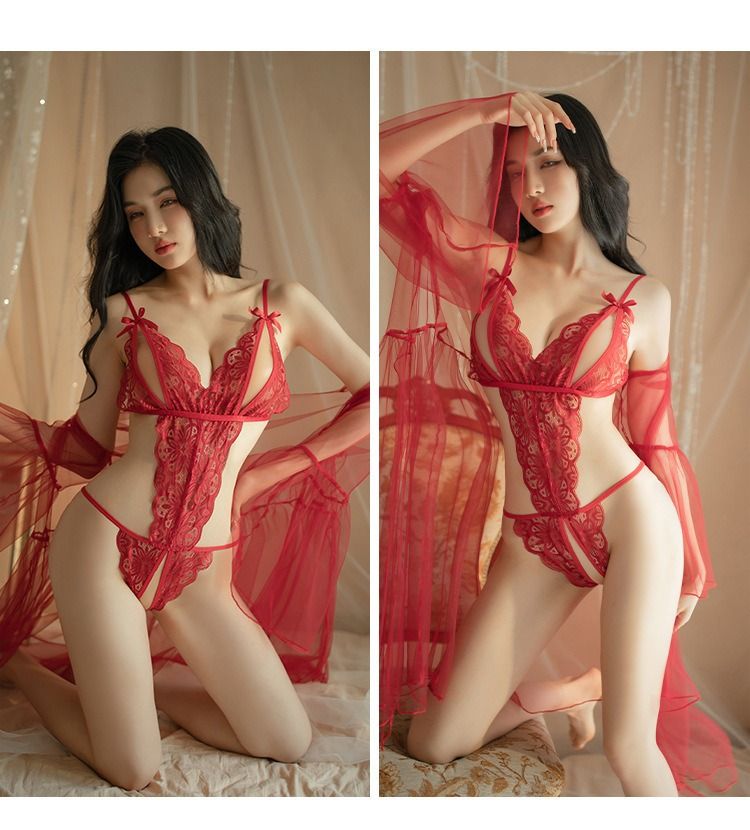 Erotic lingerie, sexy lace, open-cut jumpsuit, women's passionate suit, pure desire, cutout no-take uniform, seductive and cute girl-shaped ladies' clothing