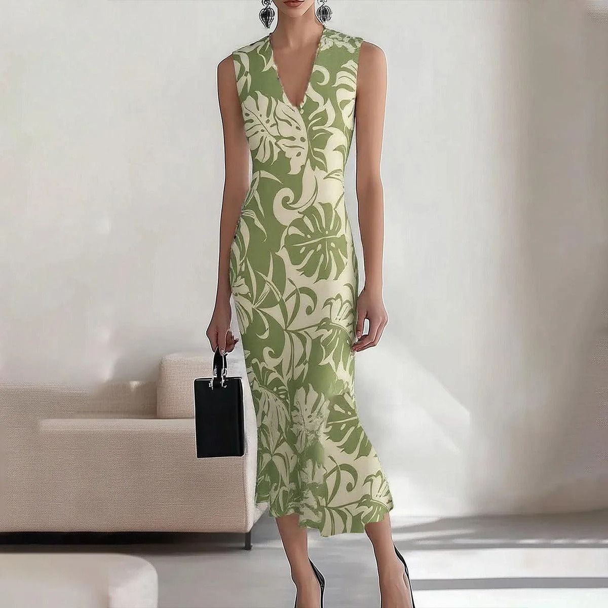 In 2025, the SHEIN print elegant long dress for the workplace, party and vacation on the independent Amazon cross-border website in Europe and America, with A round neck A-line dress