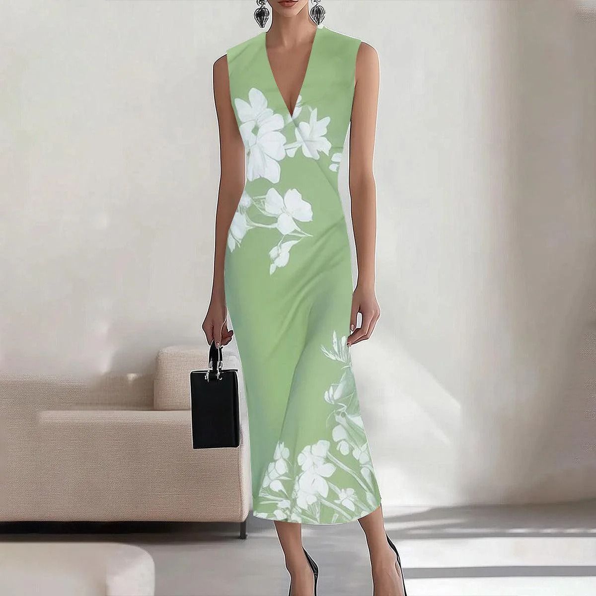 In 2025, the SHEIN print elegant long dress for the workplace, party and vacation on the independent Amazon cross-border website in Europe and America, with A round neck A-line dress