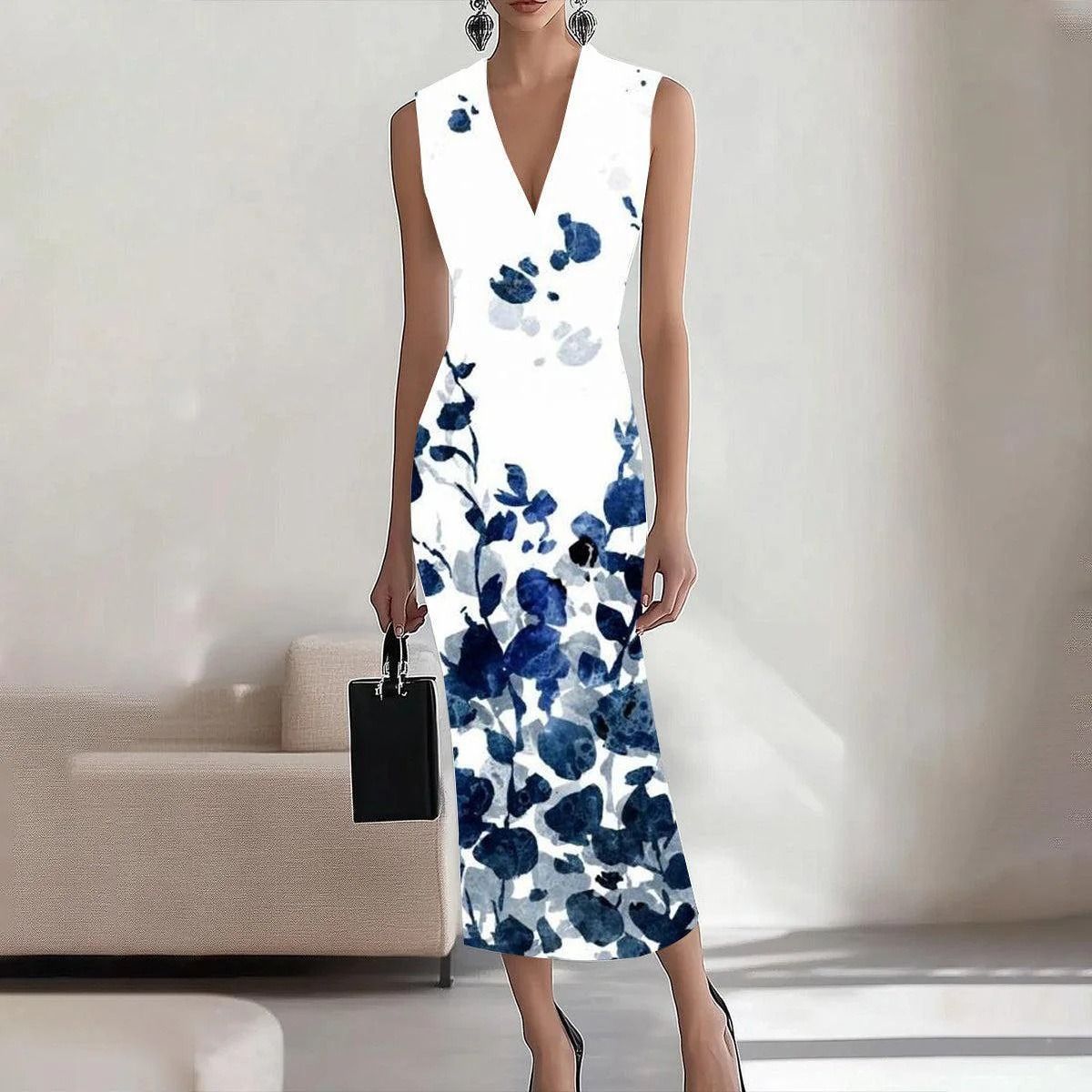 In 2025, the SHEIN print elegant long dress for the workplace, party and vacation on the independent Amazon cross-border website in Europe and America, with A round neck A-line dress