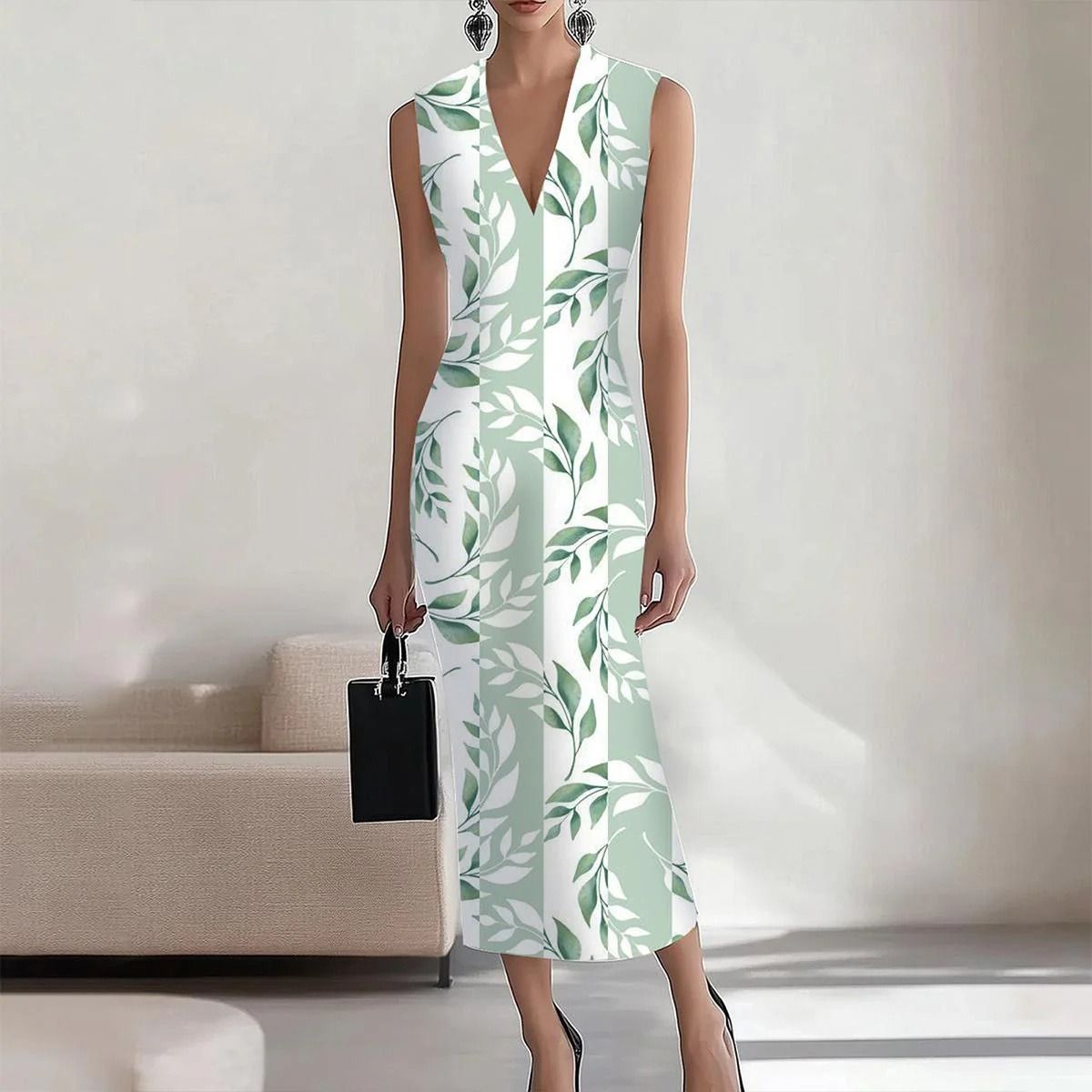 In 2025, the SHEIN print elegant long dress for the workplace, party and vacation on the independent Amazon cross-border website in Europe and America, with A round neck A-line dress