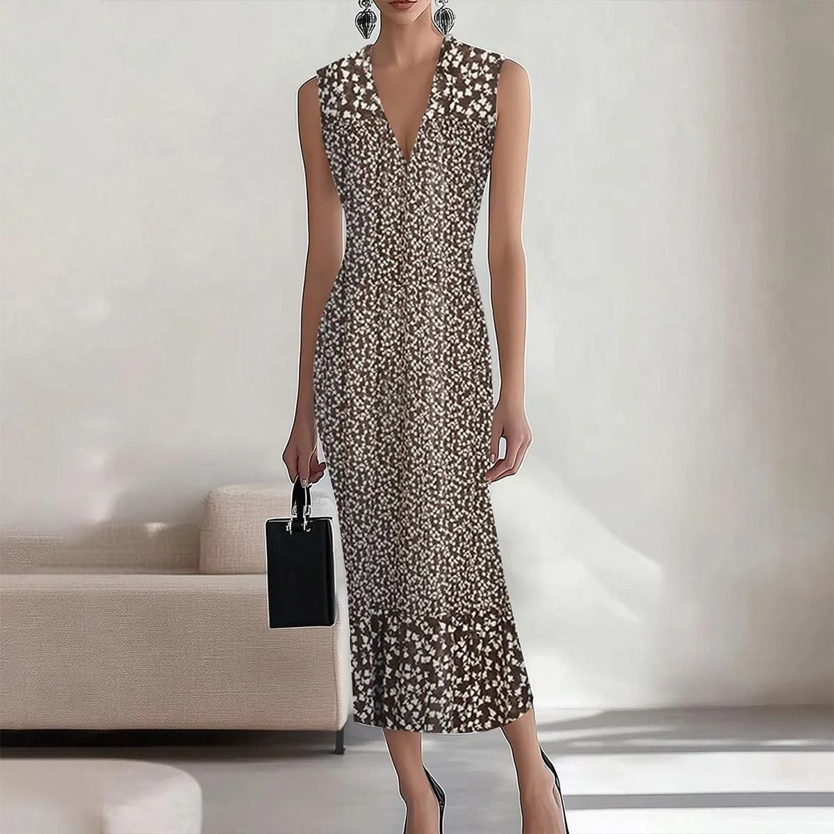 In 2025, the SHEIN print elegant long dress for the workplace, party and vacation on the independent Amazon cross-border website in Europe and America, with A round neck A-line dress