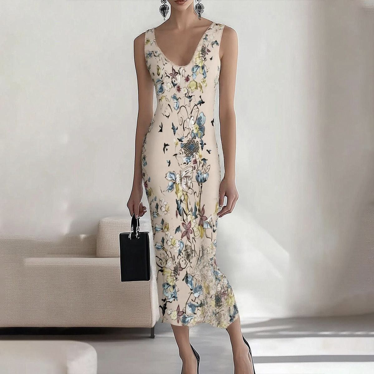 In 2025, the SHEIN print elegant long dress for the workplace, party and vacation on the independent Amazon cross-border website in Europe and America, with A round neck A-line dress