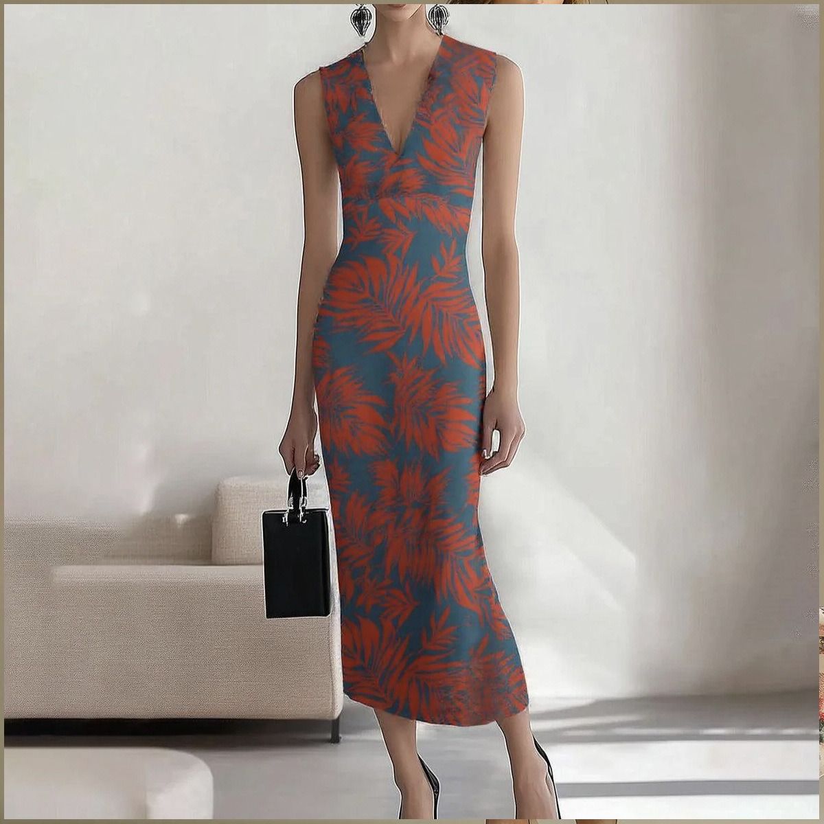 In 2025, the SHEIN print elegant long dress for the workplace, party and vacation on the independent Amazon cross-border website in Europe and America, with A round neck A-line dress