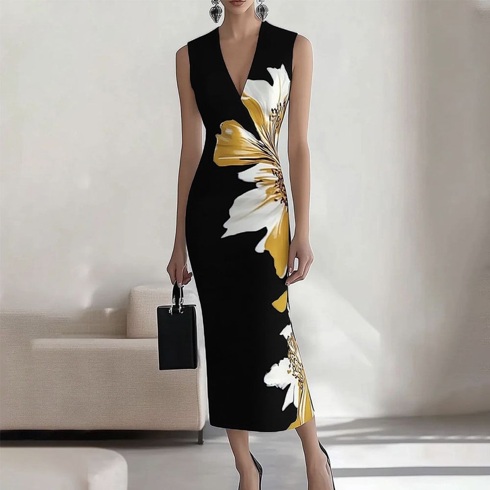 In 2025, the SHEIN print elegant long dress for the workplace, party and vacation on the independent Amazon cross-border website in Europe and America, with A round neck A-line dress