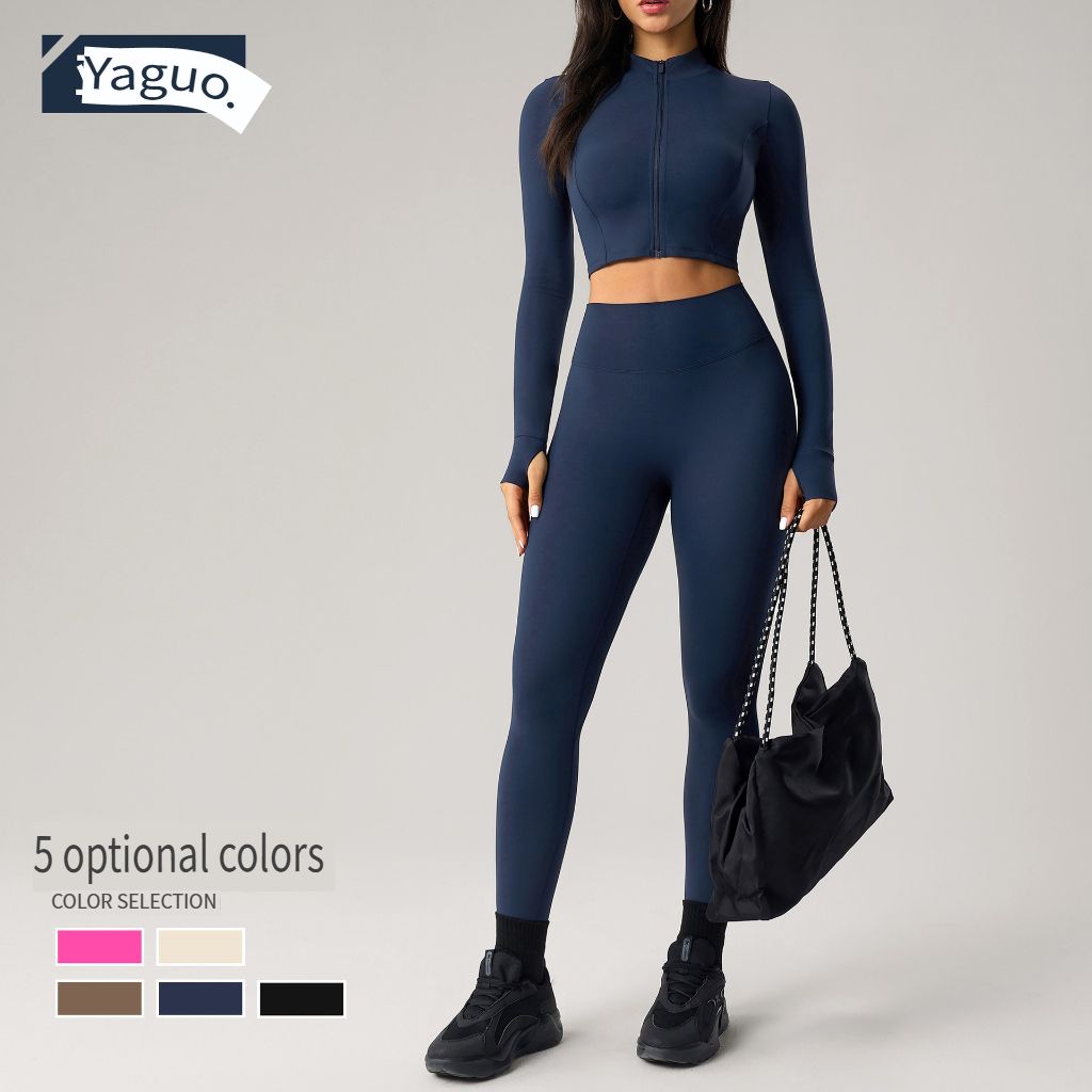 Cross-border European and American tight short zipper sports jacket, women's outdoor running, fitness and yoga wear, long-sleeved sports women's jacket