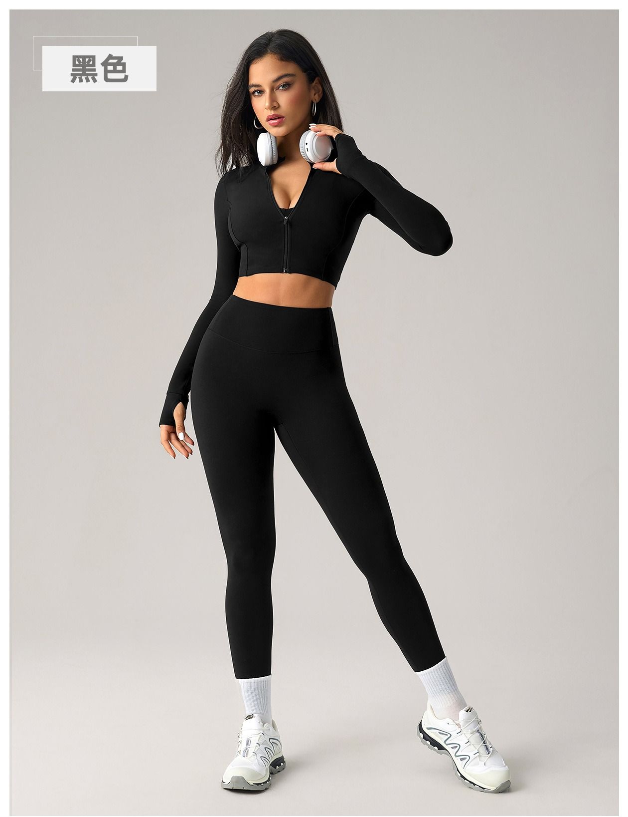 Cross-border European and American tight short zipper sports jacket, women's outdoor running, fitness and yoga wear, long-sleeved sports women's jacket