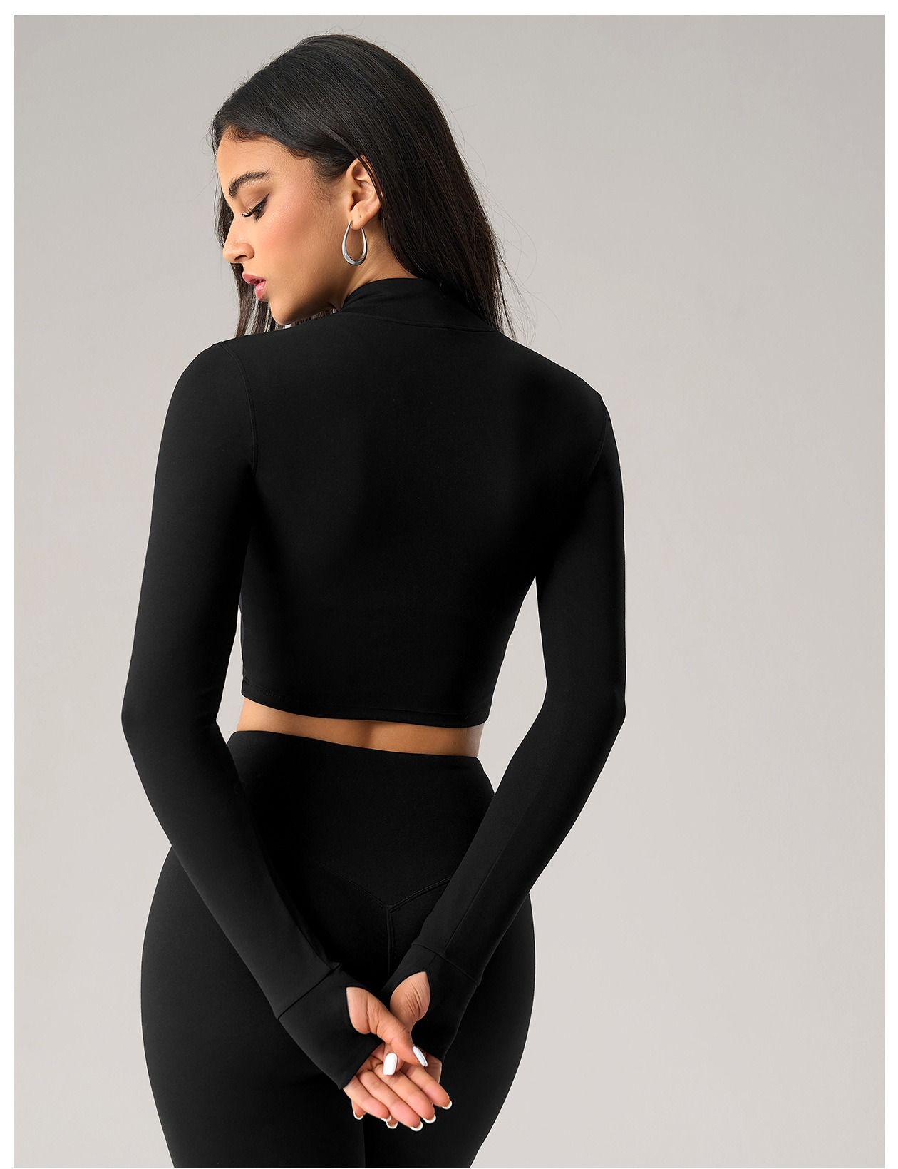 Cross-border European and American tight short zipper sports jacket, women's outdoor running, fitness and yoga wear, long-sleeved sports women's jacket