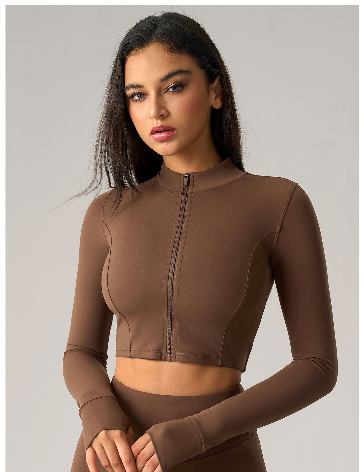 Cross-border European and American tight short zipper sports jacket, women's outdoor running, fitness and yoga wear, long-sleeved sports women's jacket