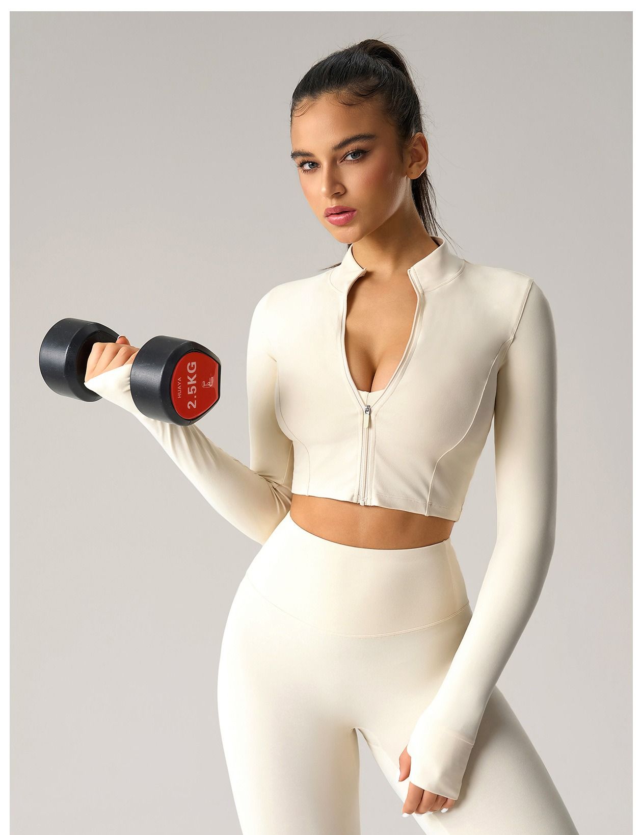 Cross-border European and American tight short zipper sports jacket, women's outdoor running, fitness and yoga wear, long-sleeved sports women's jacket