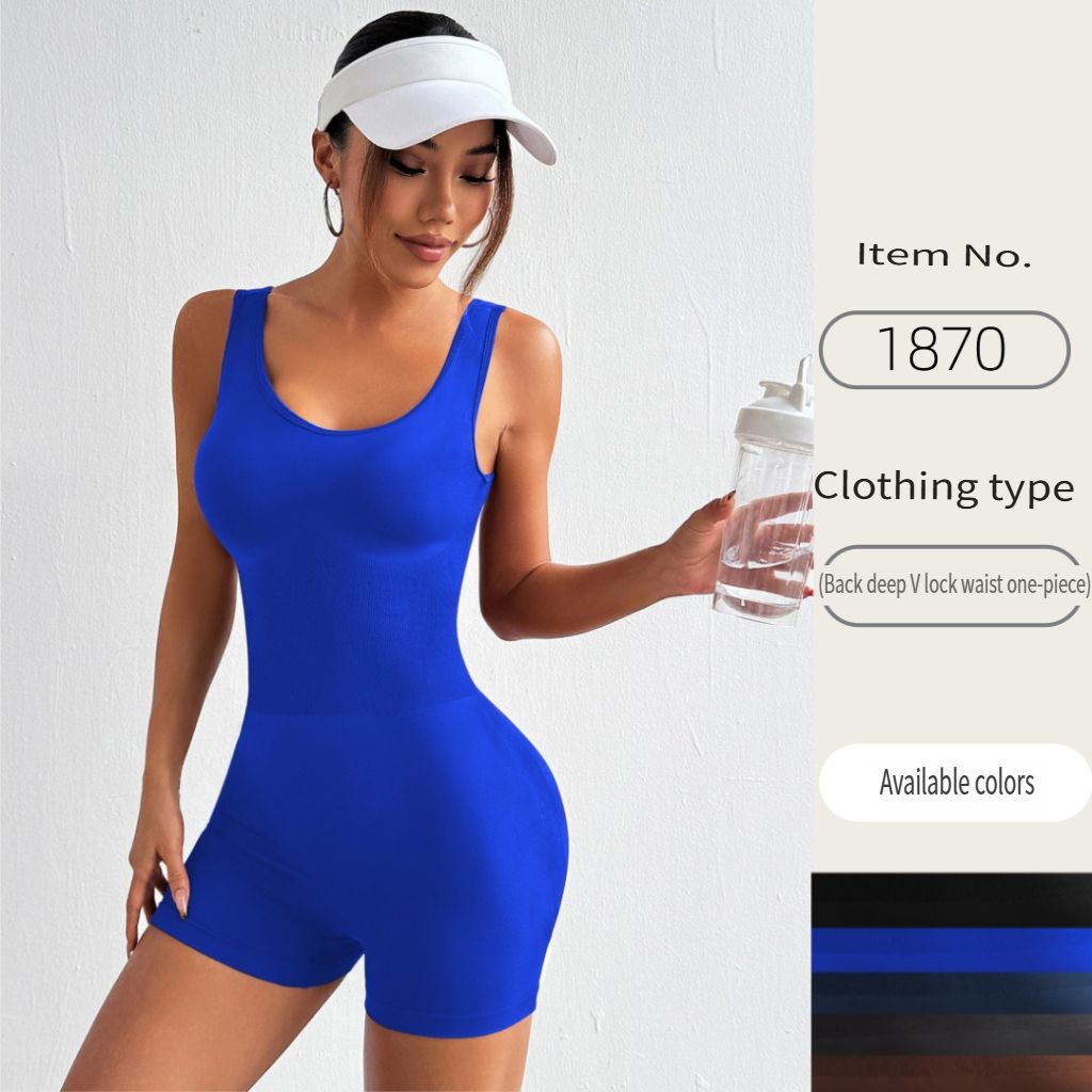 Cross-border in-stock European and American deep V-waist yoga jumpsuit, shaping and fitness wear, tight short one-piece sportswear, women's and women's yoga exercise set