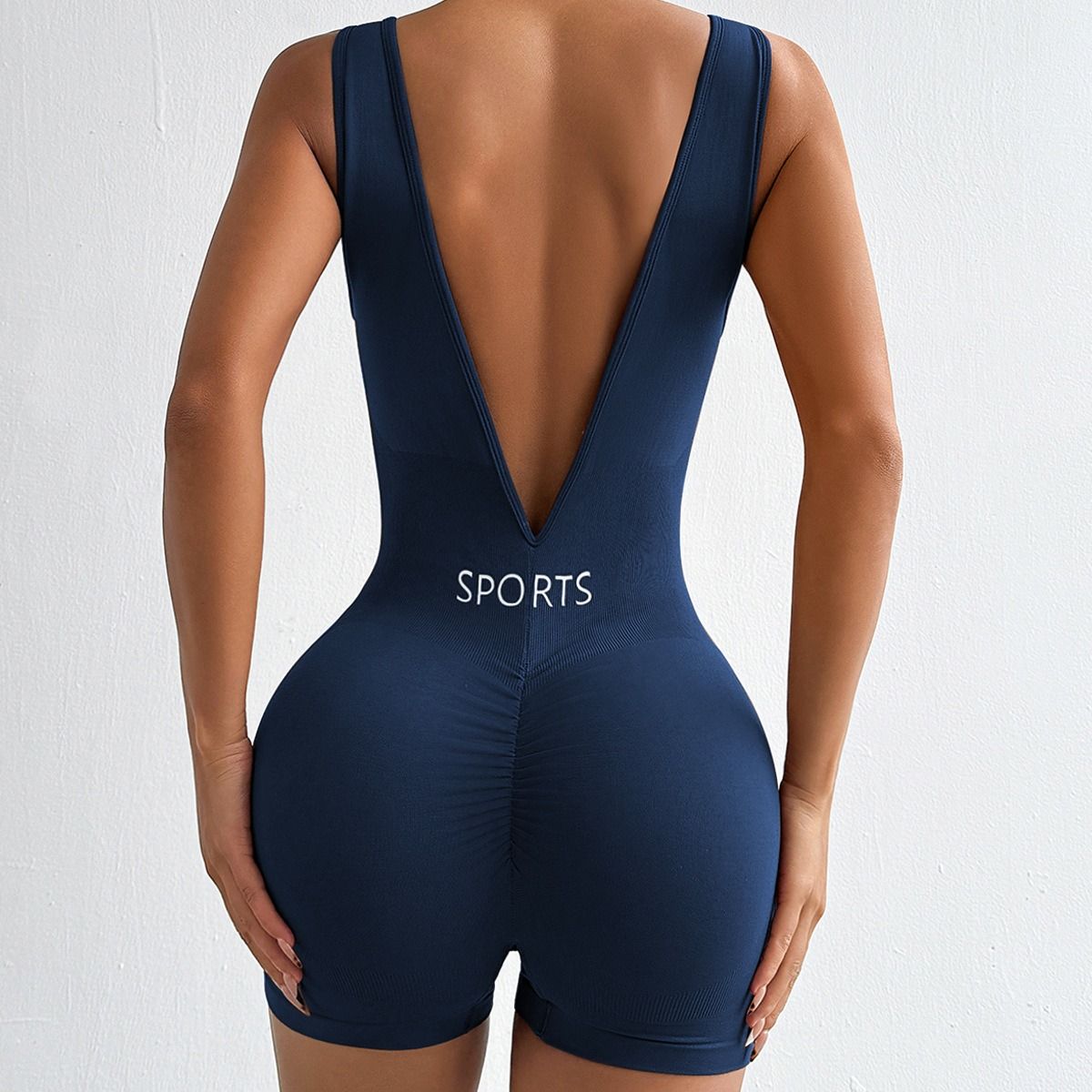 Cross-border in-stock European and American deep V-waist yoga jumpsuit, shaping and fitness wear, tight short one-piece sportswear, women's and women's yoga exercise set