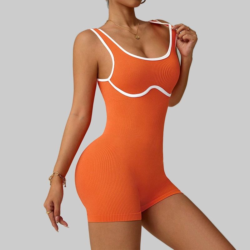 European and American cross-border fitness training shock-absorbing, quick-drying, color-blocking one-piece yoga suit with shoulder straps for slimming and shaping, short women's set