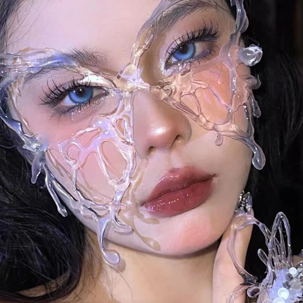 Ancient-style mask, half-face makeup ball, Halloween cosplay, futuristic makeup headwear, transparent face-covering butterfly accessory, cross-border best-selling mask