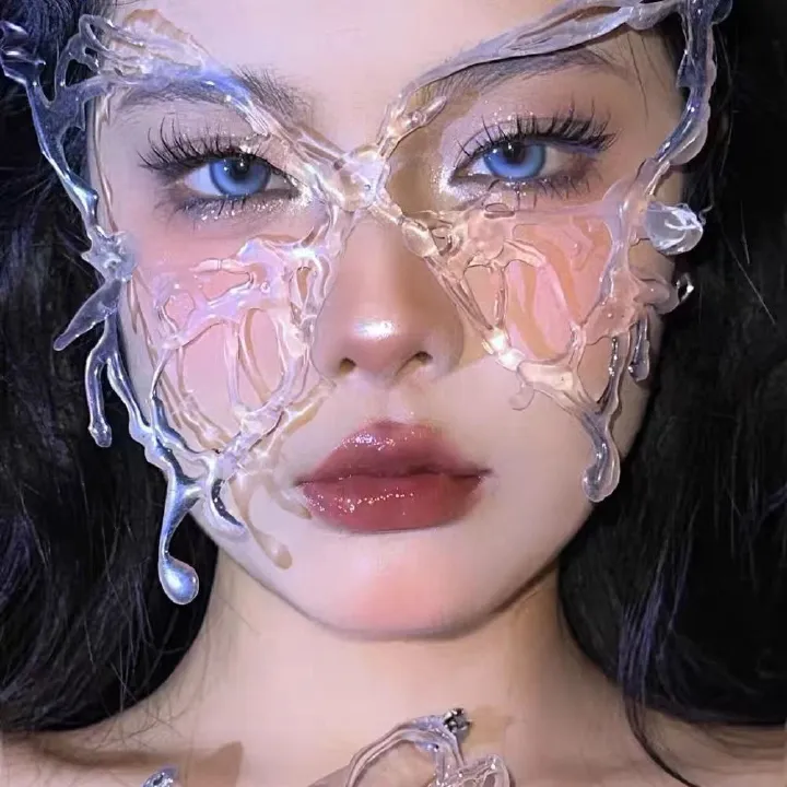 Ancient-style mask, half-face makeup ball, Halloween cosplay, futuristic makeup headwear, transparent face-covering butterfly accessory, cross-border best-selling mask