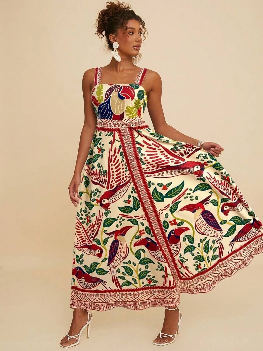 2025 Summer New Style Independent Store Amazon African European American Women's Printed Long Evening Dress Casual Fashion Animal Pattern Embroidery Technique Painted Elements Comfortable Casual Style