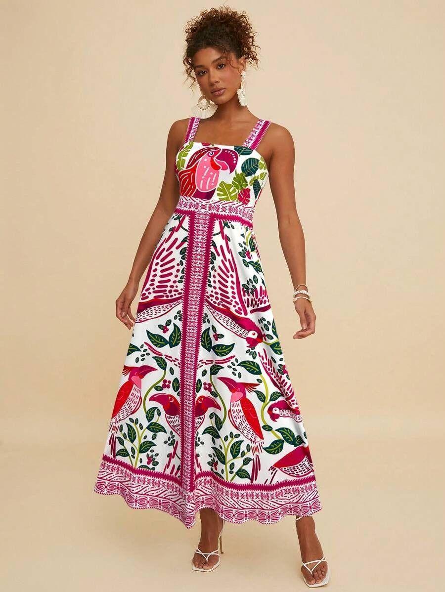 2025 Summer New Style Independent Store Amazon African European American Women's Printed Long Evening Dress Casual Fashion Animal Pattern Embroidery Technique Painted Elements Comfortable Casual Style