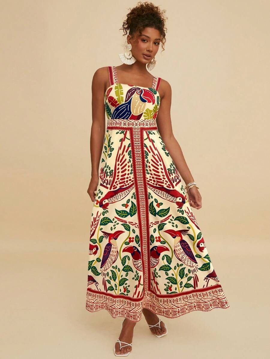 2025 Summer New Style Independent Store Amazon African European American Women's Printed Long Evening Dress Casual Fashion Animal Pattern Embroidery Technique Painted Elements Comfortable Casual Style