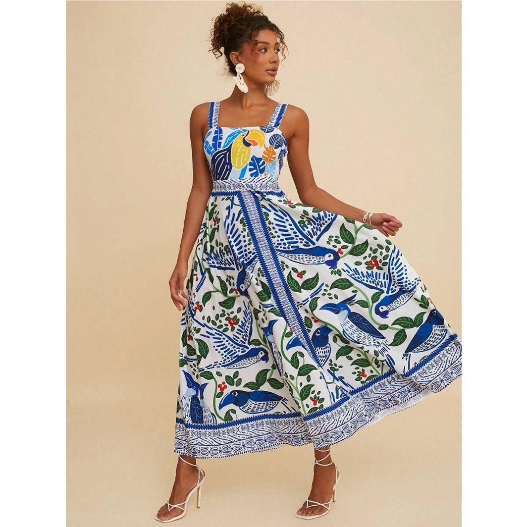 2025 Summer New Style Independent Store Amazon African European American Women's Printed Long Evening Dress Casual Fashion Animal Pattern Embroidery Technique Painted Elements Comfortable Casual Style