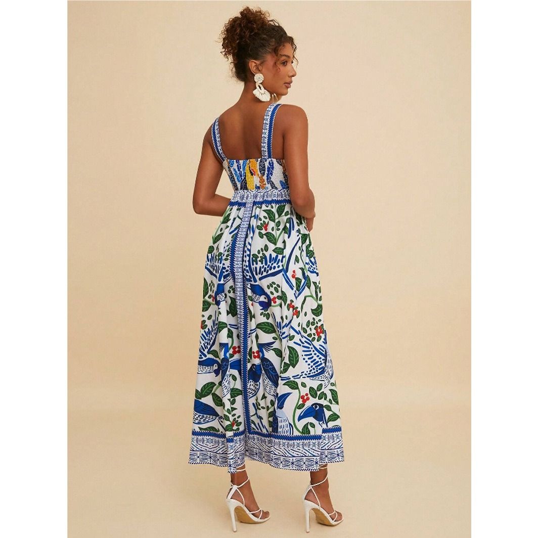 2025 Summer New Style Independent Store Amazon African European American Women's Printed Long Evening Dress Casual Fashion Animal Pattern Embroidery Technique Painted Elements Comfortable Casual Style