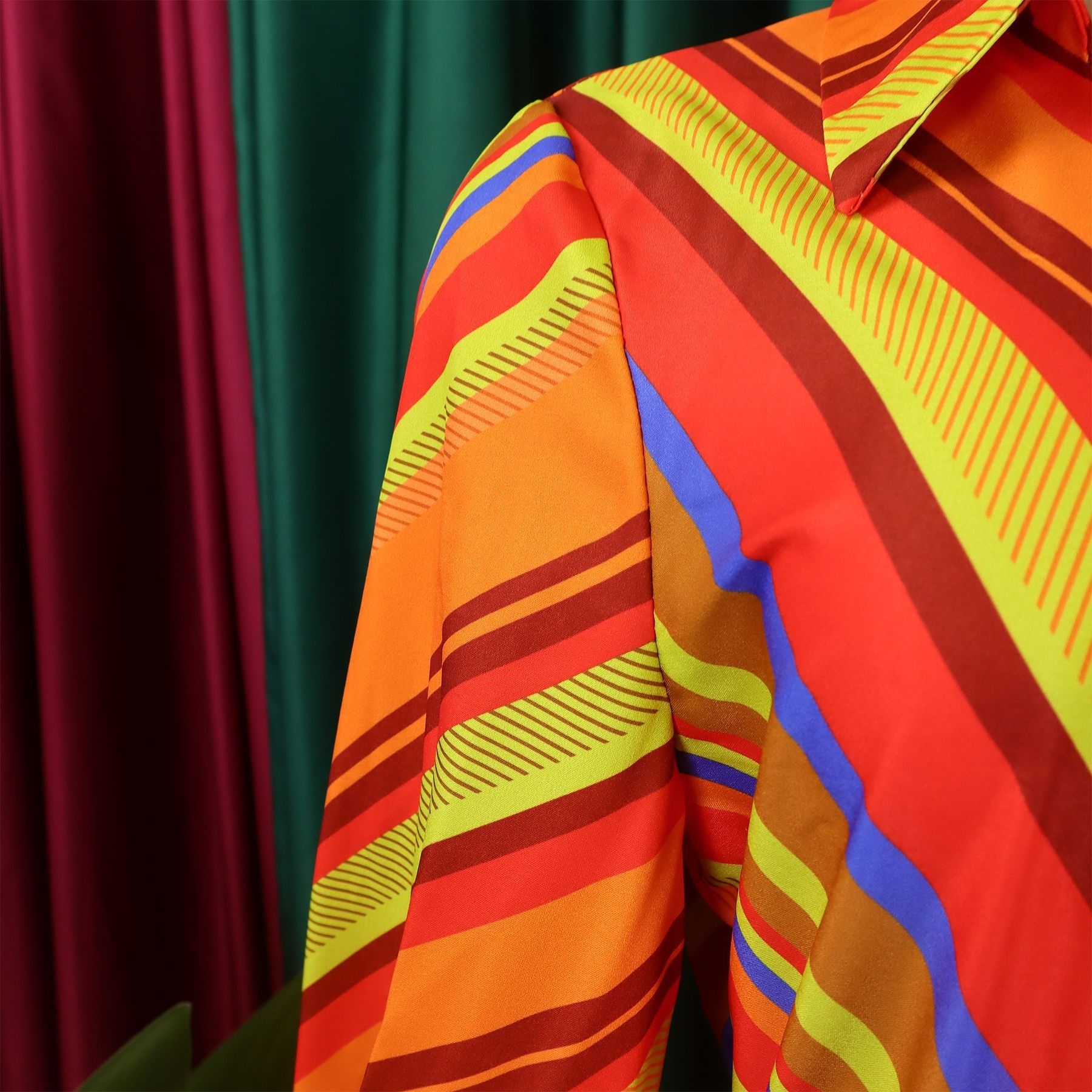 2025 Amazon African European American Summer New Style D500 Women's Fashion Collar Long-Sleeved Sexy Collar Full Skirt Dress Striped Pattern Ruffled Elements Elegant Style