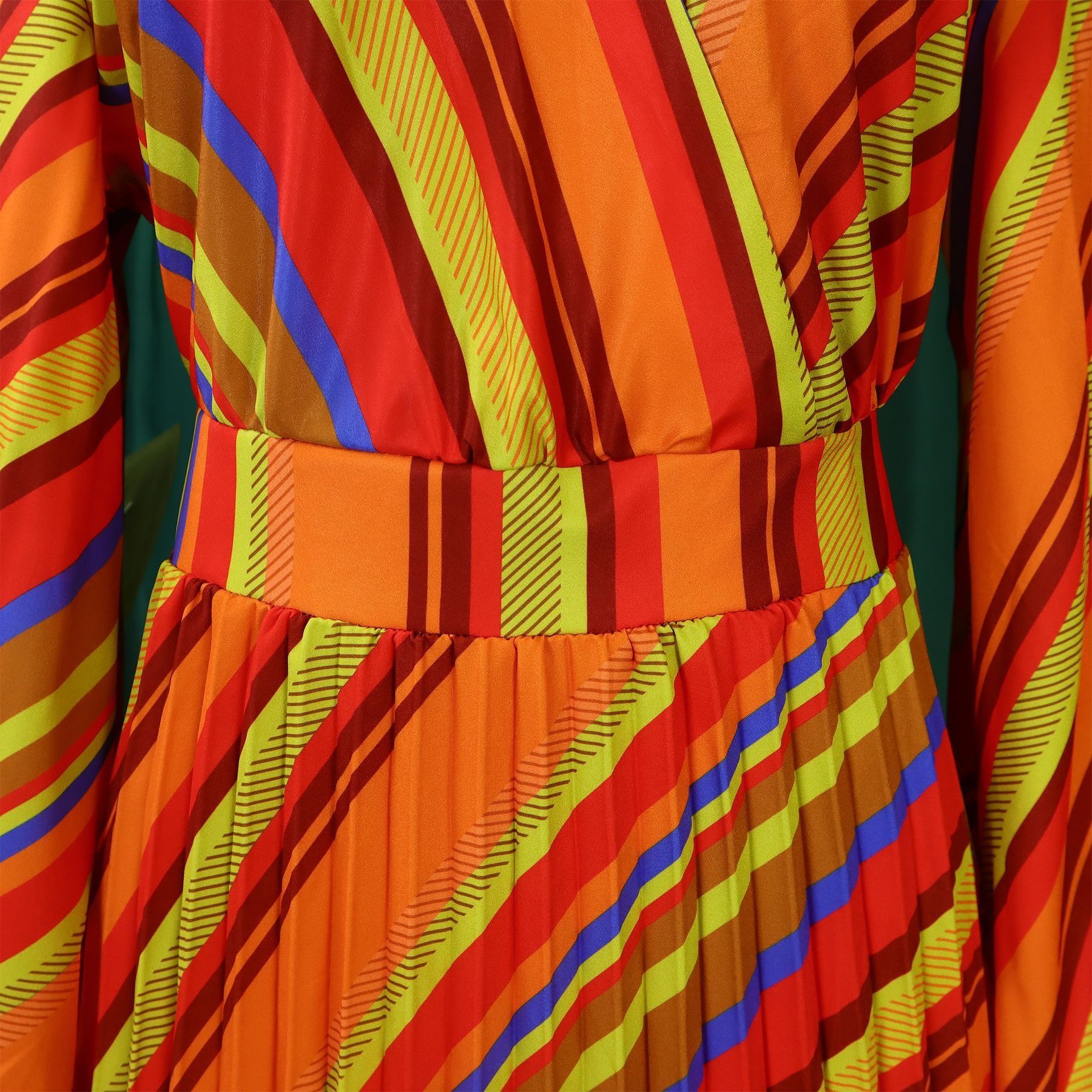 2025 Amazon African European American Summer New Style D500 Women's Fashion Collar Long-Sleeved Sexy Collar Full Skirt Dress Striped Pattern Ruffled Elements Elegant Style