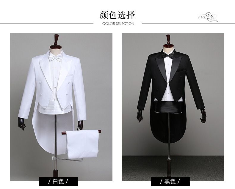 2025 African Men's Formal Suits Black Tailcoats Christmas Costumes Magic Performance Outfits Jazz Formal Wear Dance Competition Double Row Three-button Top+Trousers+Waistband+Bow Tie 4-Piece Set