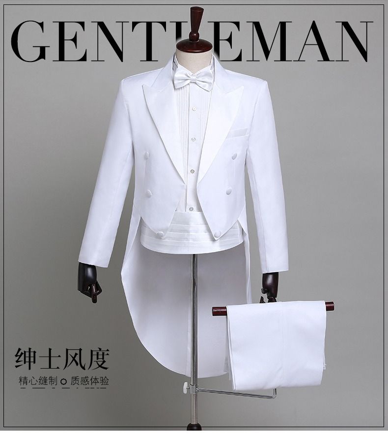 2025 African Men's Formal Suits Black Tailcoats Christmas Costumes Magic Performance Outfits Jazz Formal Wear Dance Competition Double Row Three-button Top+Trousers+Waistband+Bow Tie 4-Piece Set