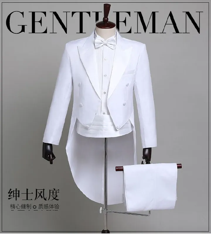 2025 African Men's Formal Suits Black Tailcoats Christmas Costumes Magic Performance Outfits Jazz Formal Wear Dance Competition Double Row Three-button Top+Trousers+Waistband+Bow Tie 4-Piece Set